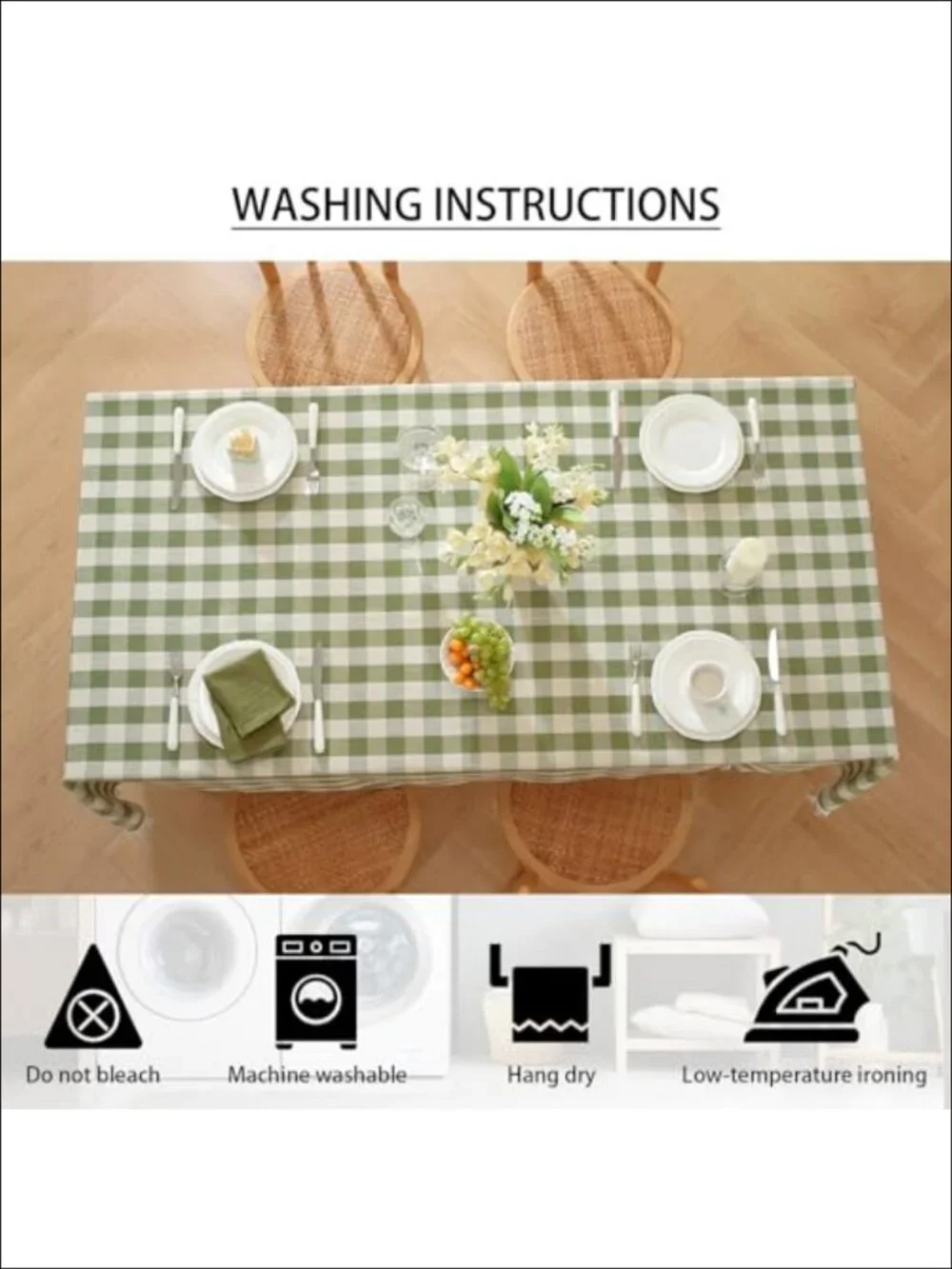 Gingham Tablecloth Rectangular Tassels Picnic Table Cover 55